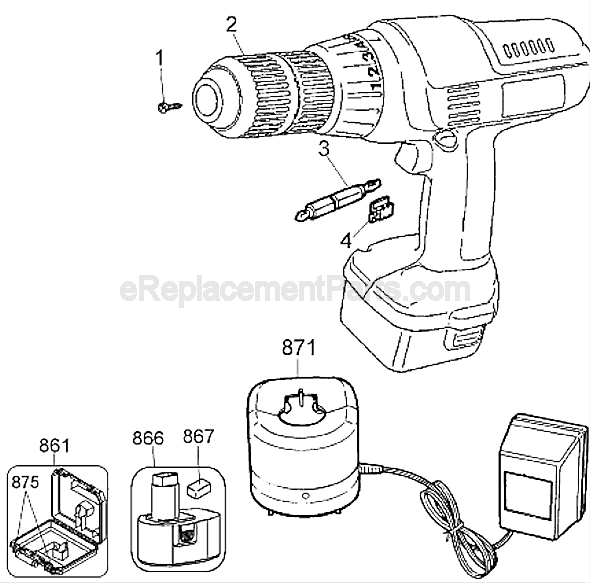 Page A Diagram and Parts List for PS3525 Type 1 Black and Decker Cordless Drill